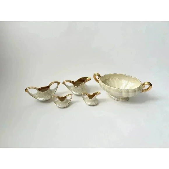 Iridescent 22k Gold Trimed Lustware Vintage Console Bowl 4 creamer sugar Bowls - Picture 4 of 10